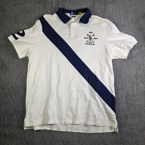 Polo Ralph Lauren Classic Fit Polo Shirt XL White Navy Stripe Number 2